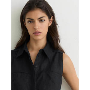 REISS Taylor Linen Sleeveless Belted Playsuit